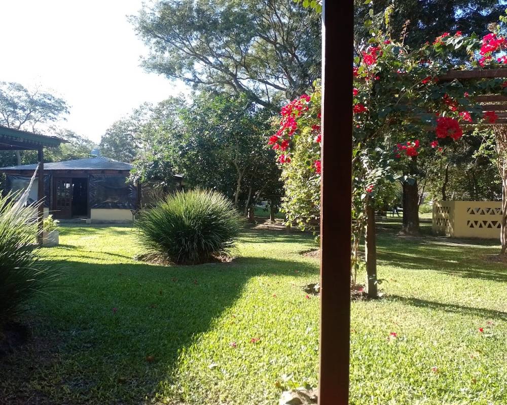 gran patio con flores y una santa rita